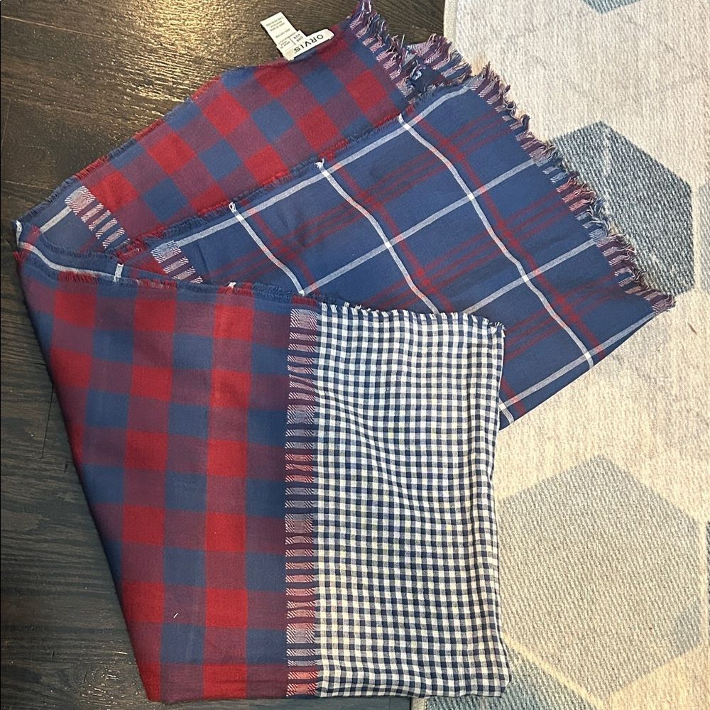 Orvis 100% Cotton Patriotic Red White and Blue Plaid and Checkered Scarf